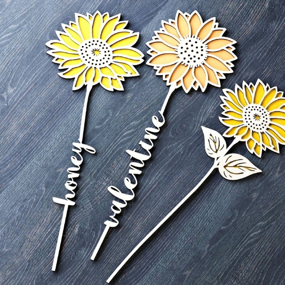 One custom laser engraved wood flower